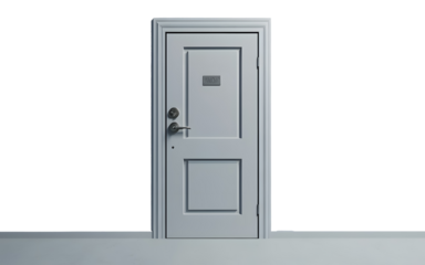 Closed door of a prison cell on a white background. isolated background.