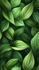 Obraz premium Lush green leaves creating a vibrant background.