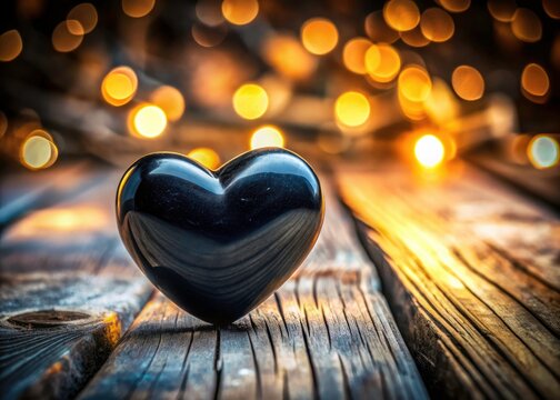 Black Heart Wooden Surface Photography, High Depth of Field, Dark Heart Image, Still Life Photo, Black Heart on Wood