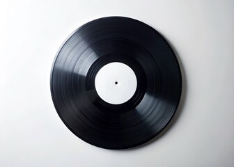 Black Vinyl Record White Label Minimalist Photography - Studio Shot, Clean Background, Music,...