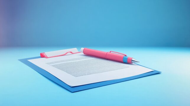 Pink pen on clipboard with document.