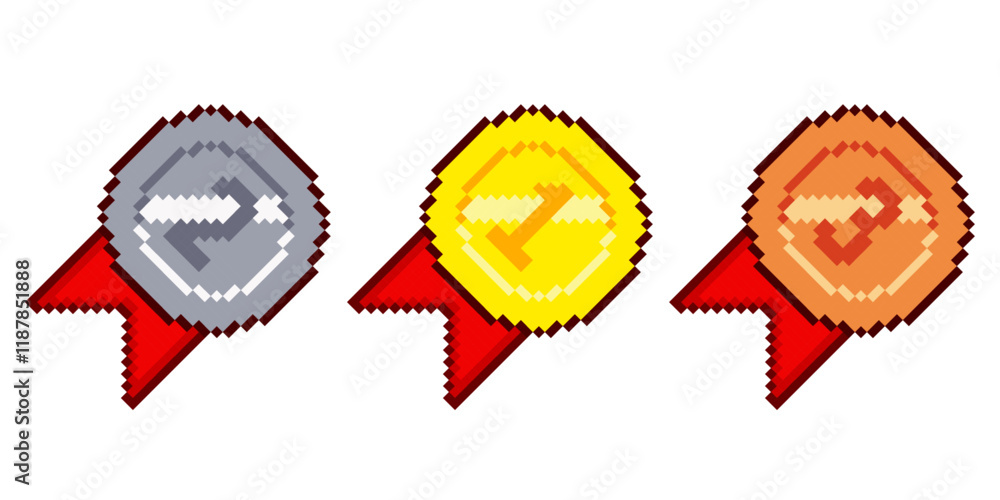 Poster set of medals in pixel art design. vector medals.