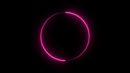 Glowing flow circle Pink neon light line loop circle neon light ring frame. Neon round frame, circle, ring shape, loading, empty space concept. black background.