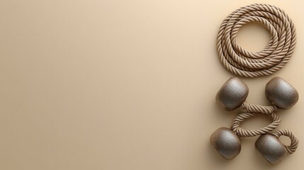 Naklejka premium Beige Fitness Still Life: Dumbbells and Rope