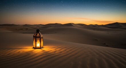 Fototapeta premium Desert Lantern Glow Dunes at Sunset Nature Photography Serene Environment Low Angle Tranquility in the Wilderness