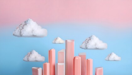 Fototapeta premium Goal of life, growth and, motivation concept: Cityscape growing vertically into the sky, urban growth and motivation.