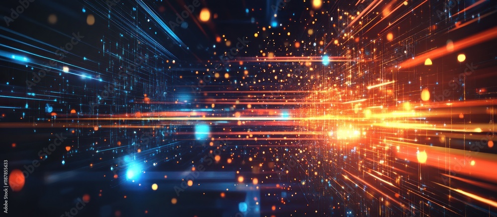 Aufkleber abstract digital data flow, glowing lines and particles.