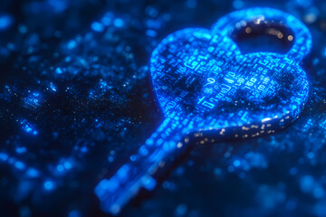 A glowing digital key unlocking a heart-shaped lock, symbolizing trust and love