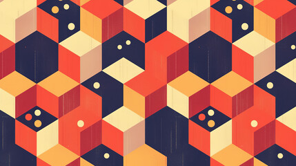 Obraz premium The image features a geometric pattern with alternating red and orange hexagons, some of which contain white dots