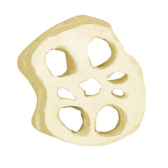 Watercolor Textured Lotus Root Cut Piece, Vibrant Textured Illustration for Print, Web and Textile