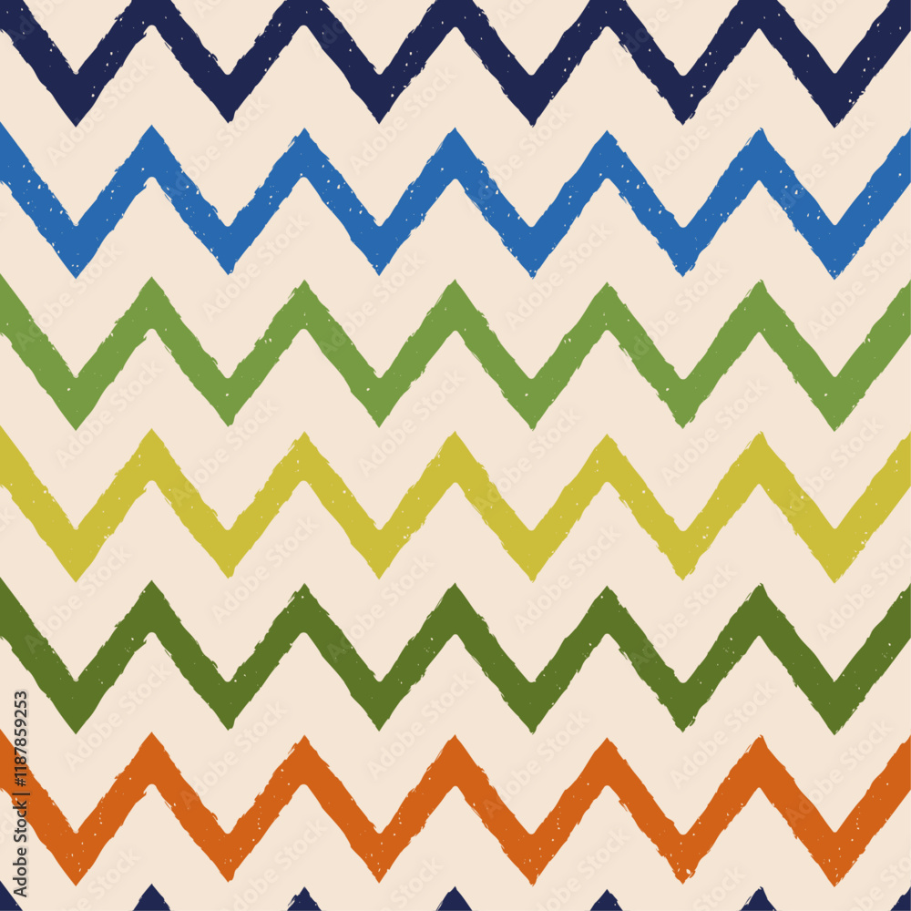 Poster Pattern of colored zigzag lines. A simple and stylish pattern of wavy, angular lines.