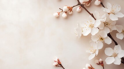 Delicate White Blossoms on Marble Background