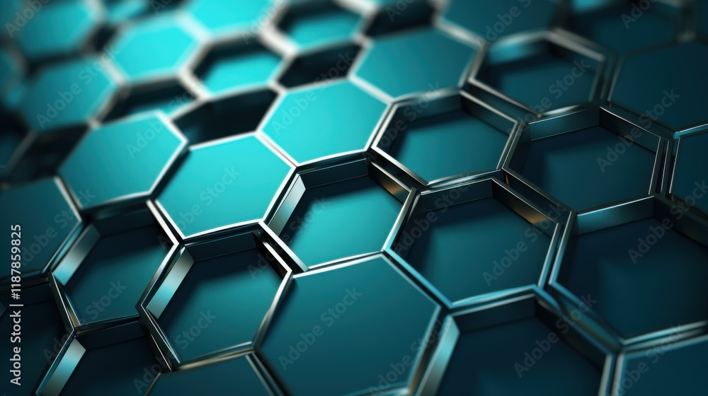Wall mural a complex arrangement of interlocking hexagons, symbolizing technological networks or molecular stru