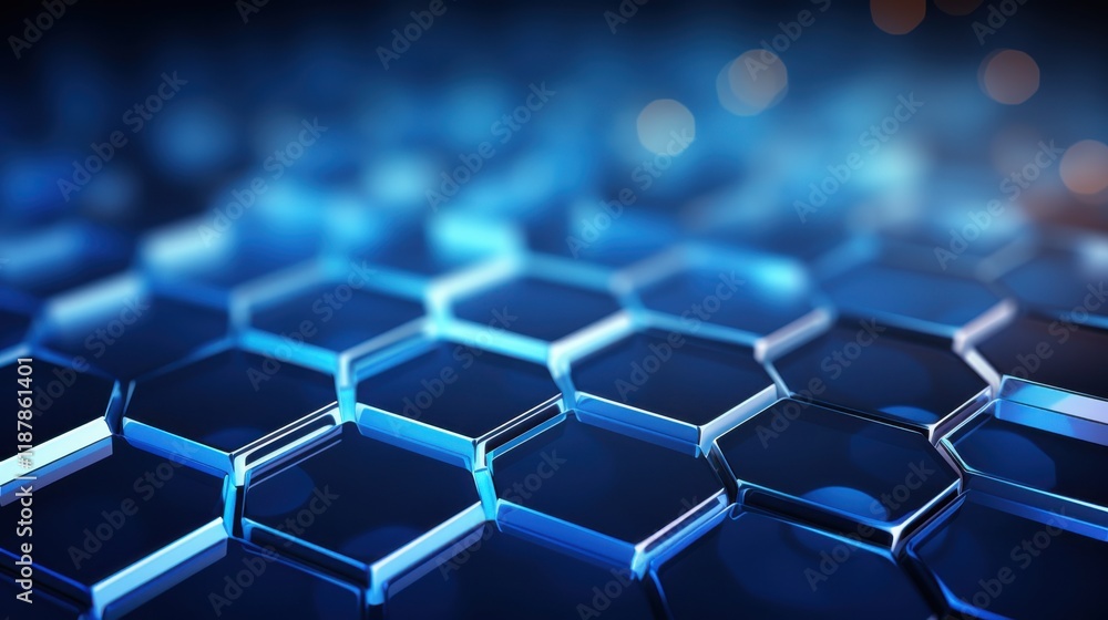 Wall mural a seamless background of overlapping hexagons, glowing softly with a tech-inspired design, represent