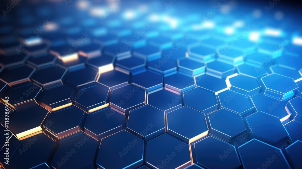 Wall mural a seamless background of overlapping hexagons, glowing softly with a tech-inspired design,