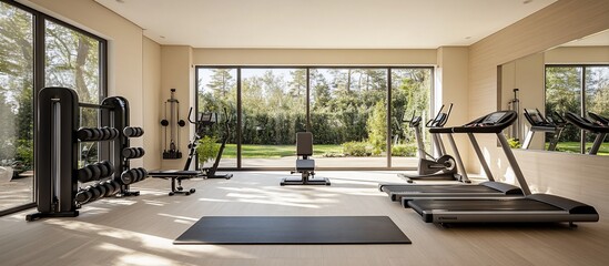 Luxury Home Gym with Natural Light and Modern Equipment