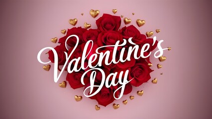Valentines day greeting card with rose illustration and scattered heart decorations for a romantic occasion