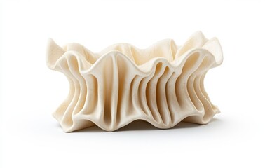 Elegant abstract design featuring a textured white ceramic bowl with undulating curves and intricate ridges, perfect for showcasing modern aesthetics and artistic decor.