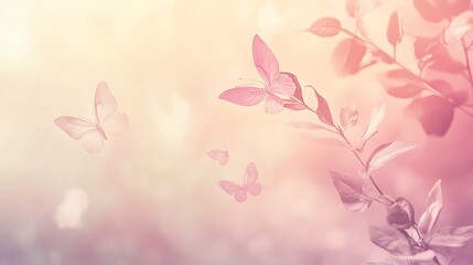 Fototapeta premium Pink Butterflies Gracefully Soar Near Delicate Branch