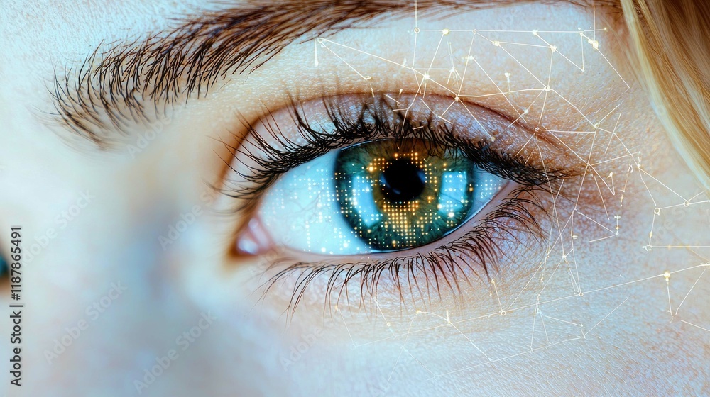 Poster digital eye: a mesmerizing vision of the future. network connections and data streams flow through t
