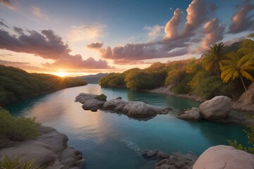 Beautiful and Peaceful Nature Scenery Illustration Landscape Countryside Tranquil Vibrant and Colorful