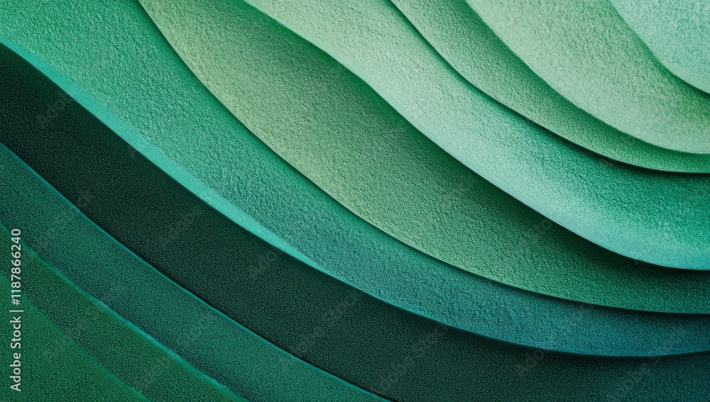 Poster textured layers of abstract green waves in a gradual color transition