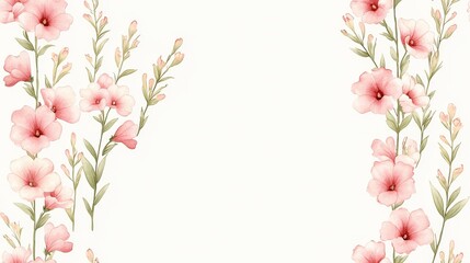 Obraz premium Elegant Floral Border Design with Soft Pink Blooms and Greenery on a Light Background