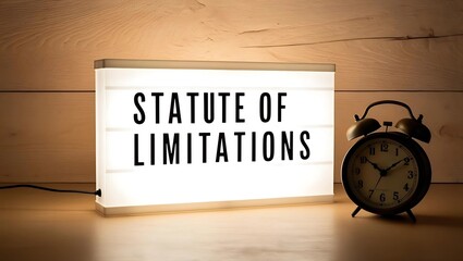"Statute of Limitations" Lightbox Sign with Alarm Clock, Symbolizing Legal Deadlines, Time Constraints, and Legal Frameworks
