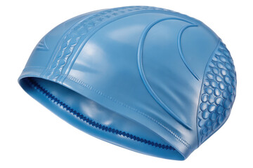 Blue silicone swimming cap isolated with transparent background