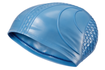 Blue silicone swimming cap isolated with transparent background