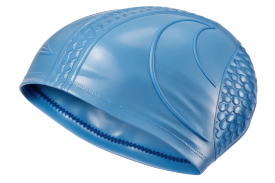 Blue silicone swimming cap isolated with transparent background