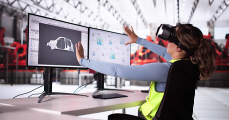 Virtual Reality Headset And Industrial Car Factory