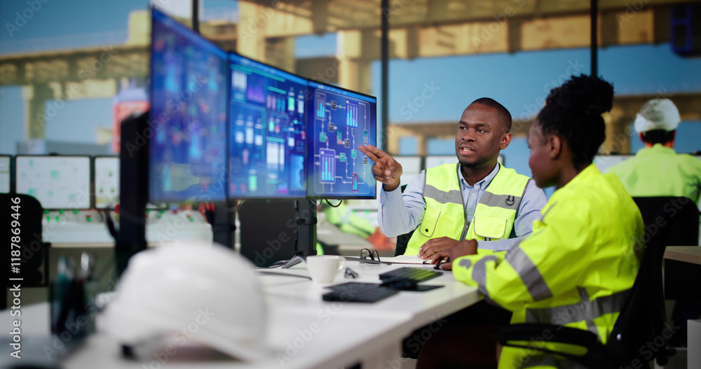 Aufkleber automated computer technology at industrial plant