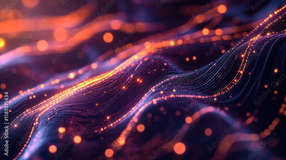 Poster abstract glowing particle wave background.
