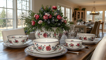 Photo: Floral Table Setting with Dining Room Ambiance
