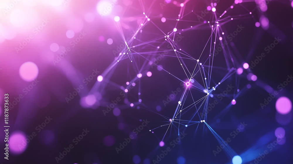 Poster abstract visualization of interconnected nodes and glowing particles in vibrant colors