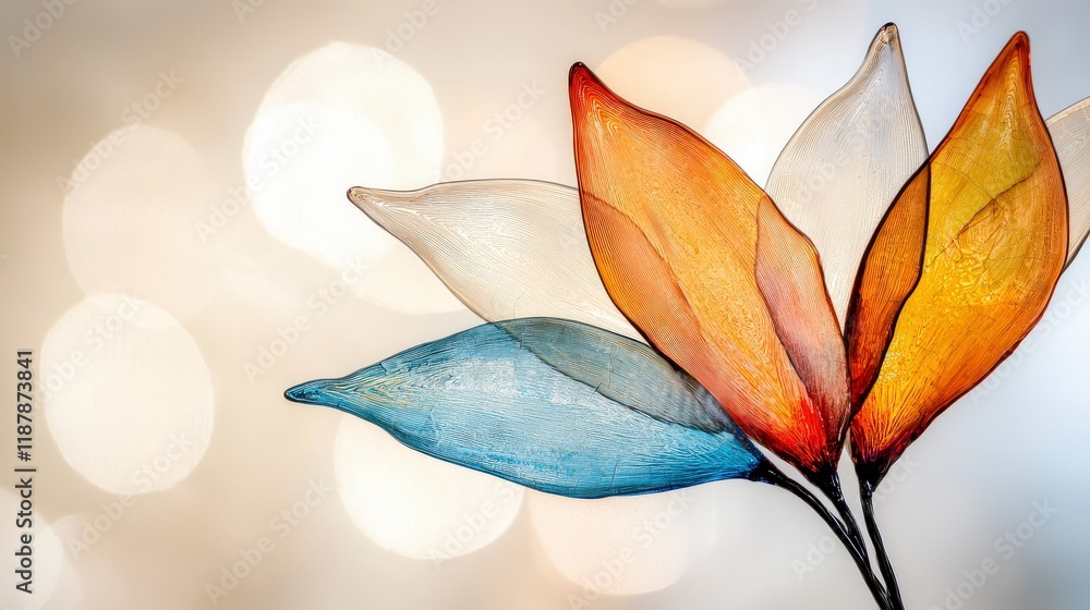 Poster colorful glass petals creating an elegant arrangement with soft background bokeh effect