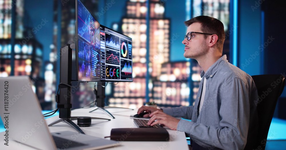 Poster business man analyst using kpi data