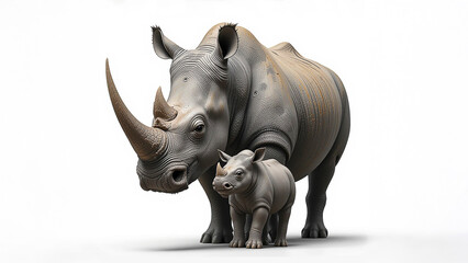 Fototapeta premium Rhino 2 Mother and Child White Background