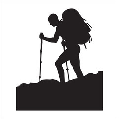 Hiking man Silhouettes. hiker with rucksacks and backpack silhouette.