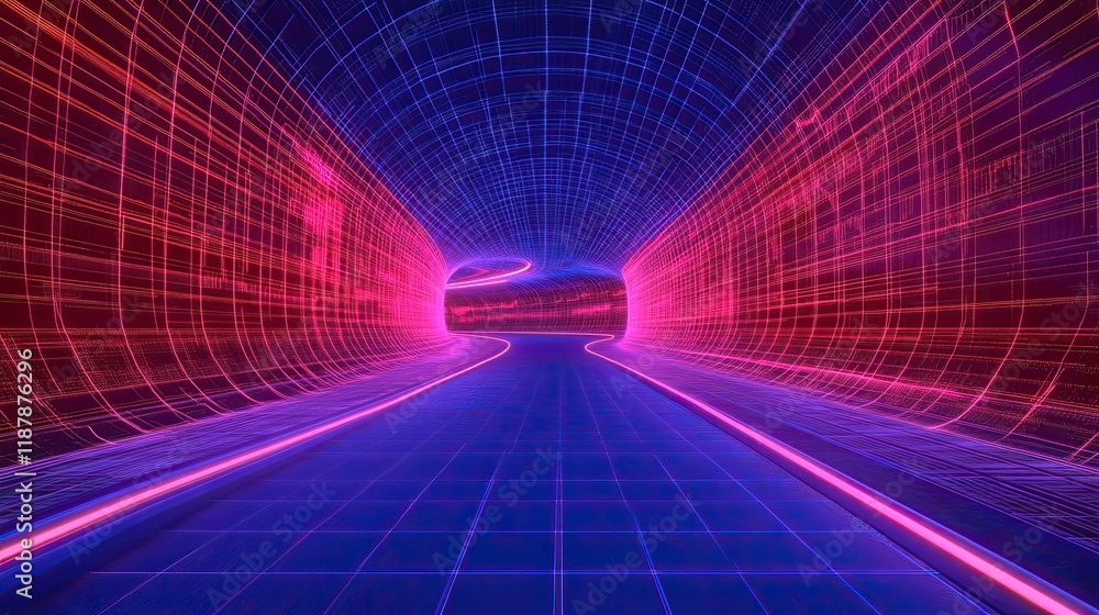 Poster digital visualization of stock market chart lines in virtual reality.