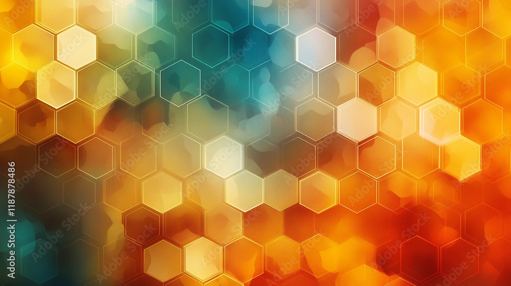 Poster colorful hexagonal pattern creates a vibrant abstract background rich in warm and cool tones