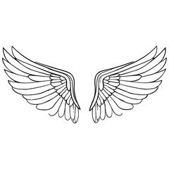 Elegant Angel Wings Clipart: Black and White Outline Design with Memorial and Spiritual Symbolism.