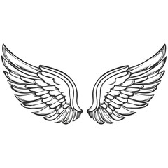 Elegant Angel Wings Clipart: Black and White Outline Design with Memorial and Spiritual Symbolism.