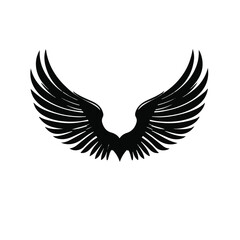 Elegant Angel Wings Clipart: Black and White Outline Design with Memorial and Spiritual Symbolism.