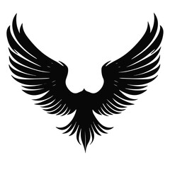 Fototapeta premium Elegant Angel Wings Clipart: Black and White Outline Design with Memorial and Spiritual Symbolism.