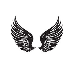 Elegant Angel Wings Clipart: Black and White Outline Design with Memorial and Spiritual Symbolism.