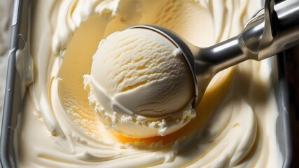 Vanilla Ice Cream Scoop: Creamy Dessert in Container for Food Photography
