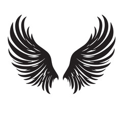 Elegant Angel Wings Clipart: Black and White Outline Design with Memorial and Spiritual Symbolism.