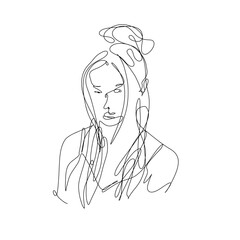 Vector line art portrait girl face with flower. Continuous line, drawing of faces wonen, fashion concept, woman beauty minimalist. Illustration for phone case, t-shirt, slogan design print